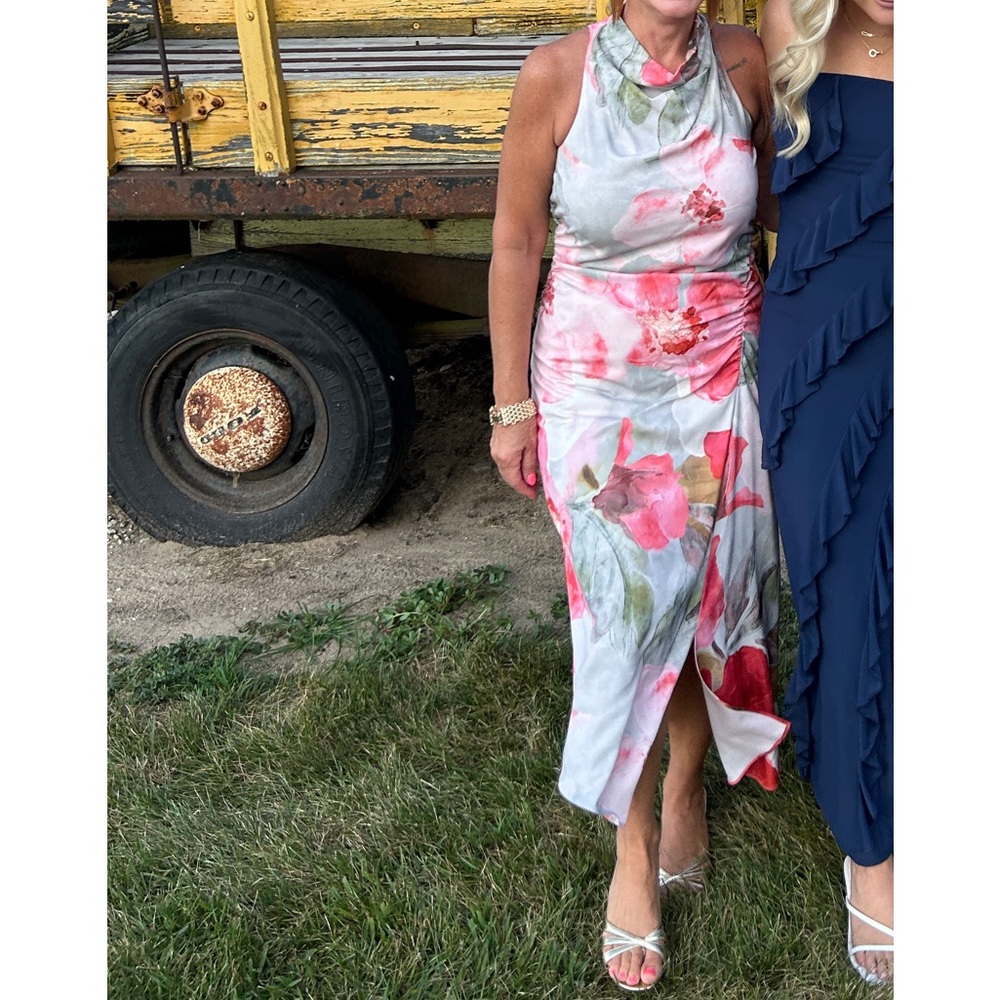 Donna Karan Floral Pink and Green Midi Dress - Picture 3 of 3